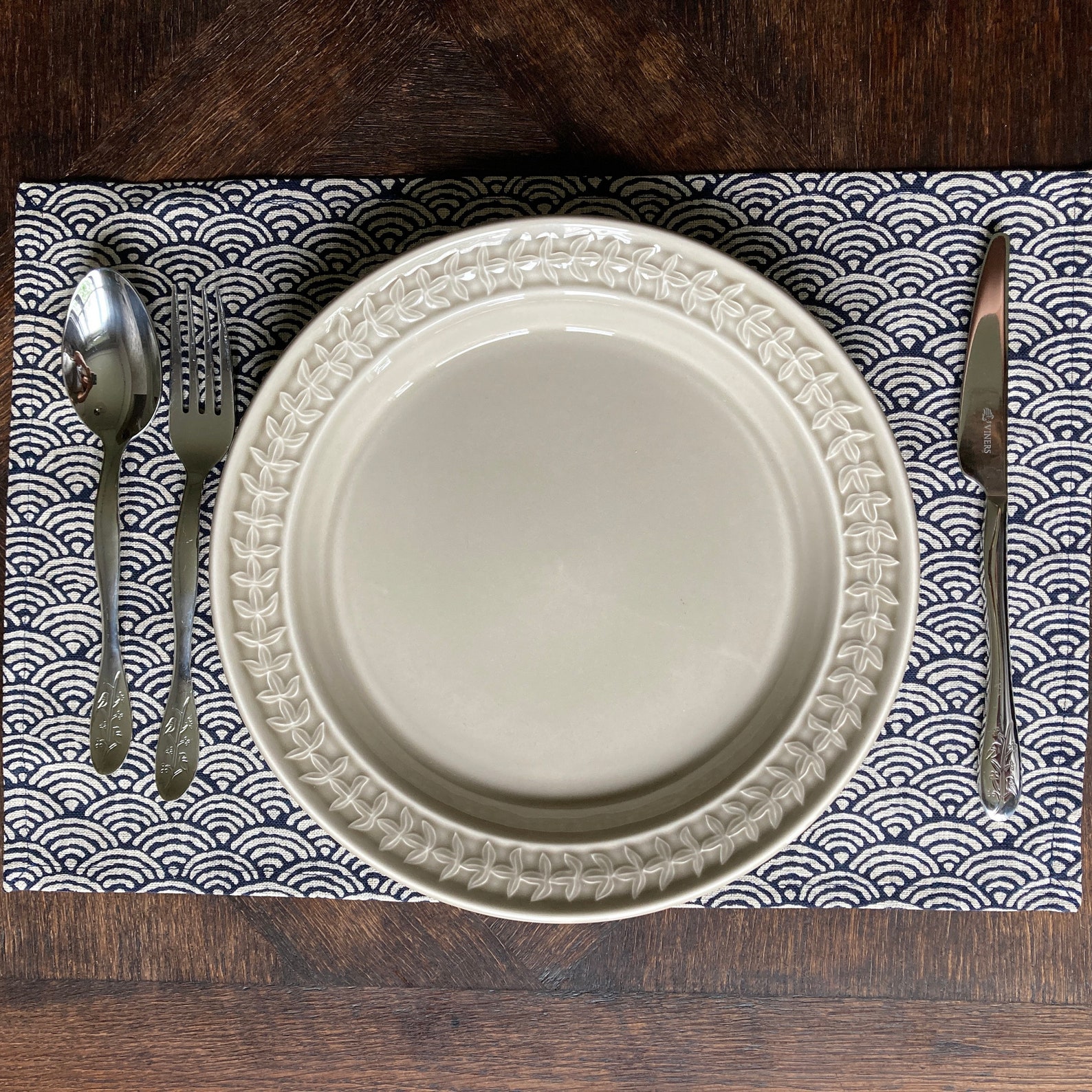 Cotton Placemat Japanese Indigo Waves Placemat Housewarming Etsy