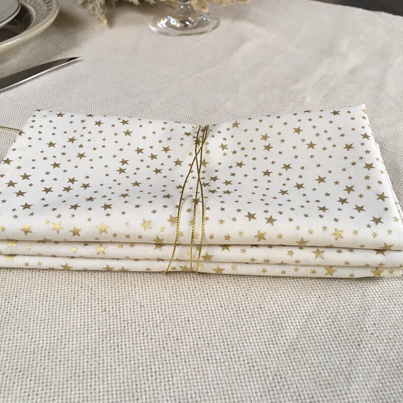 Cloth Napkins Ivory & Gold Stars Linen Pretty Patterned Etsy