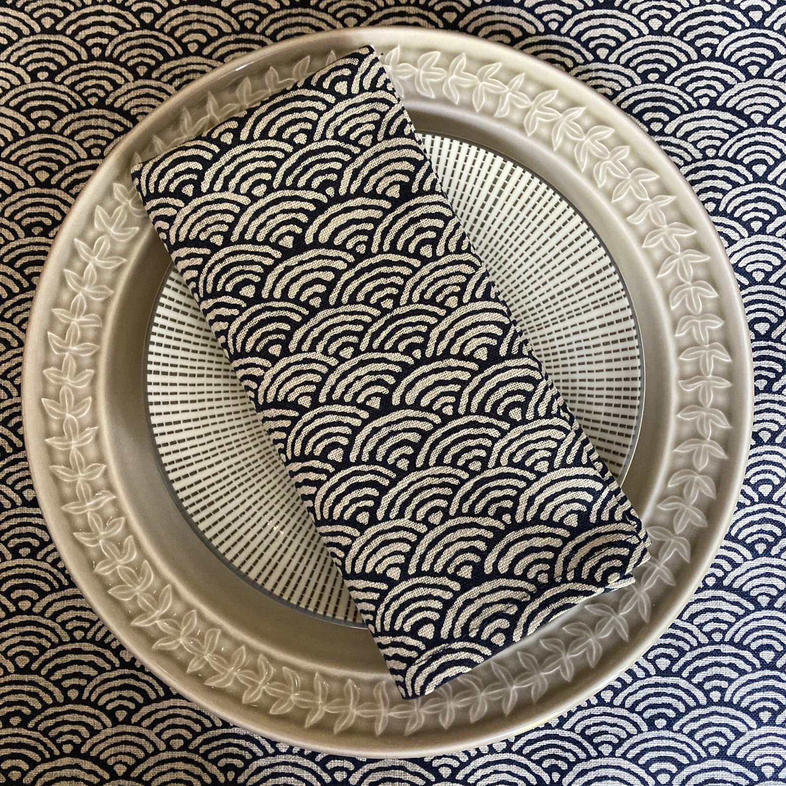 Cloth Napkins Japanese Waves Indigo Blue Cotton Pretty Etsy