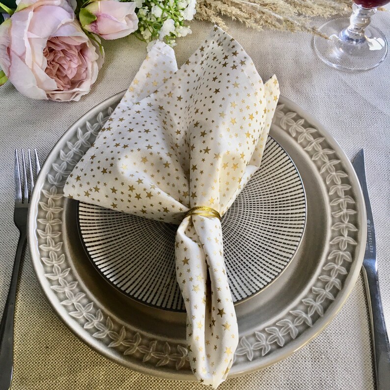 Cloth Napkins Ivory & Gold Stars Linen Pretty Patterned Etsy