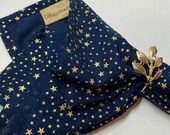 Cloth Napkin, Navy Gold Metallic Stars, Cotton, Pretty Patterned Napkin, Dinner Party, Housewarming Gift Idea