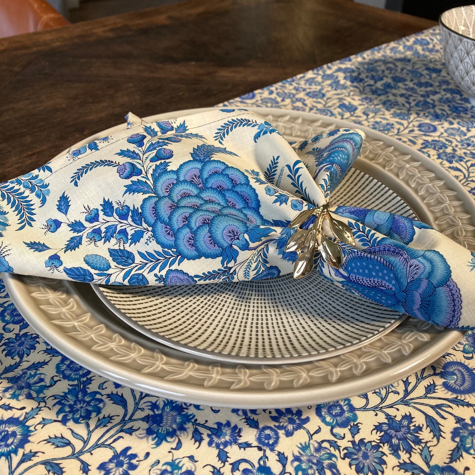 Cloth Napkins Blue and White Cotton Pretty Patterned Etsy