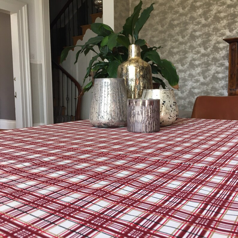 Tablecloth Christmas Red Gold Tartan Tablecloth Square Etsy