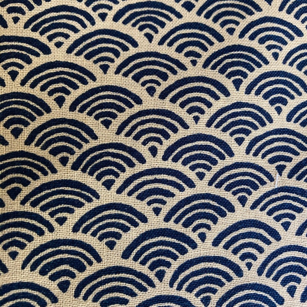 Braumhaus Cloth Napkin, Japanese Waves, Blue and Tan Cotton, Pretty Patterned Napkin, Dinner Party, Housewarming Gift Idea