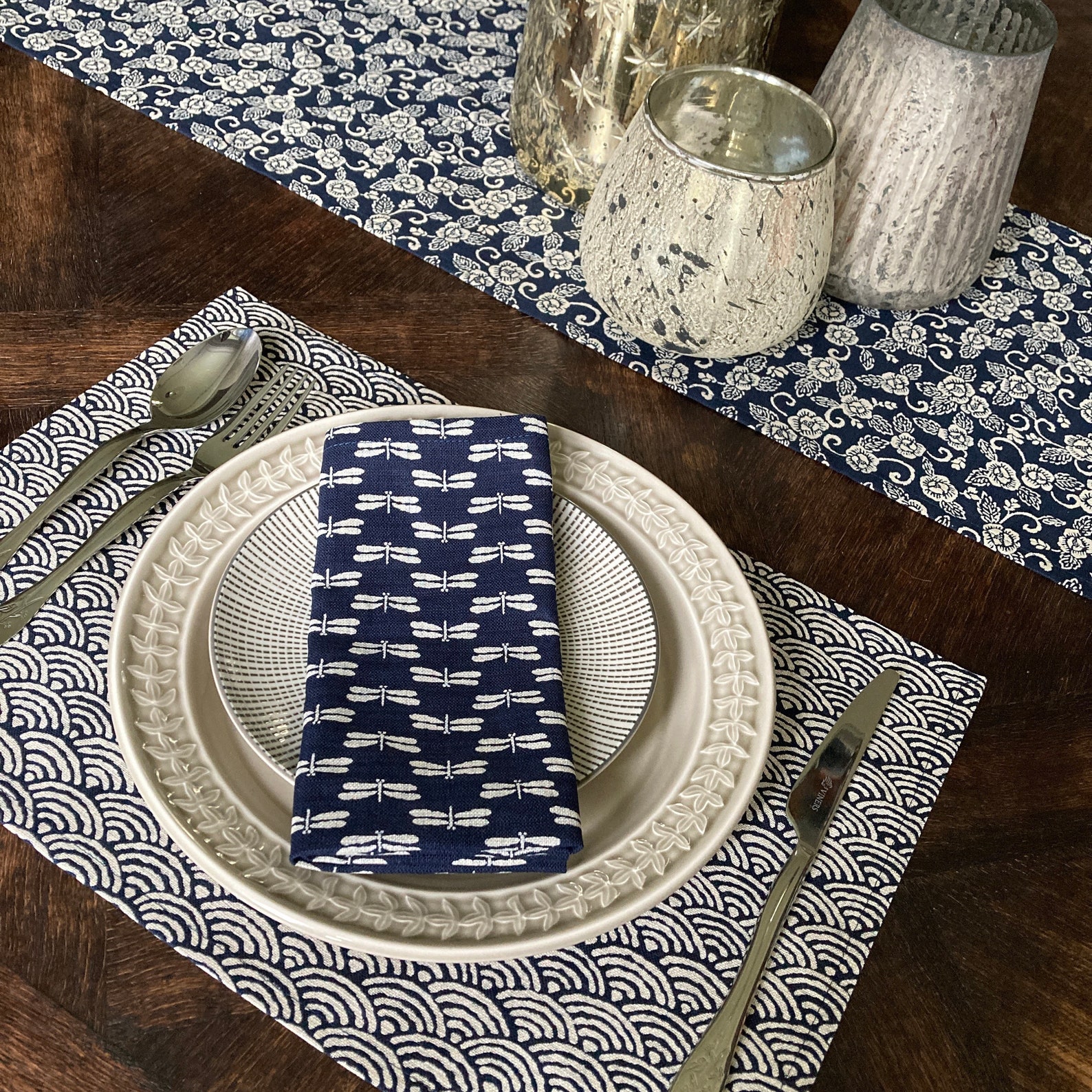 Cotton Placemat Japanese Indigo Waves Placemat Housewarming Etsy