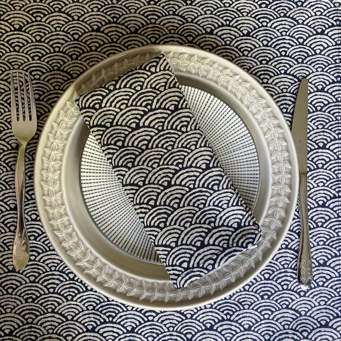 Cloth Napkins Japanese Waves Indigo Blue Cotton Pretty Etsy