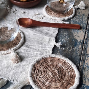 Natural Tule Coasters with embroidered decor