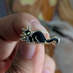 Tiny Black Cat with Green Glowing Eyes Hard Enamel Pin