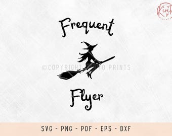 Silhouette of a witch flying on a broom stick svg files, svg files for laser, svg files for shirts, svg files for cricut, frequent flyer svg