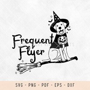 Schattige hond met een heksenhoed op een bezemsteel svg-bestanden, svg-bestanden voor laser, svg-bestanden voor shirts, svg-bestanden voor cricut, frequent flyer svg