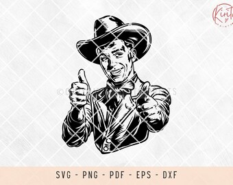 Retro Cowboy Thumbs Up SVG: Western Graphics (Digital Download)