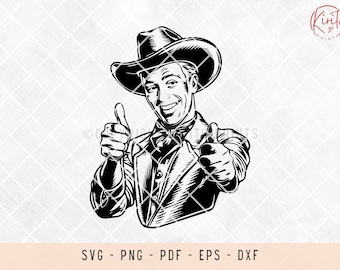 Retro Cowboy Thumbs Up SVG: Western Graphic (Digital Download)