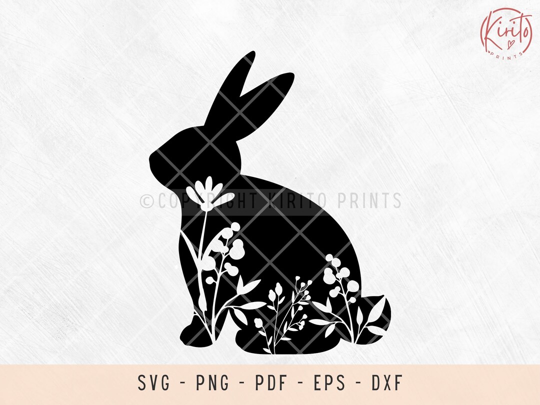 Silhouette Bunny With Flowers Svg Files, Svg Files for Laser, Svg Files ...