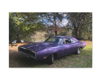 1970 Dodge Charger, Plum crazy purple, canvas, man cave, Father's Day, Mopar