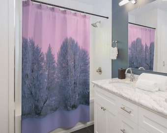 Shower Curtain, winter scene, serene, white, calm