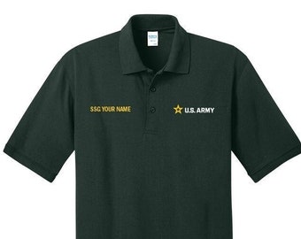 GRÜNes Army Poloshirt. US Army Golf-Shirt mit Aufdruck. Militär - Golfhemd
