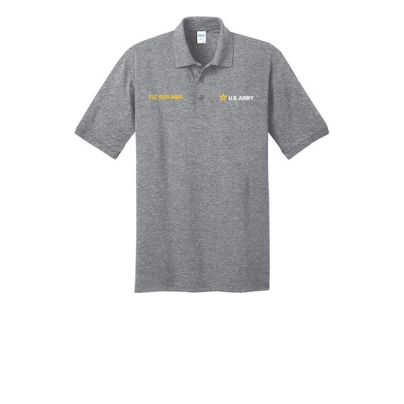 GRAY Army Polo Shirt. U.S. Army Personalized Golf Shirt. Military