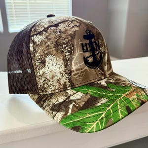 Navy Chief ball cap with black Anchor  Realtree Max7/ Brown