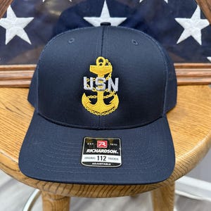 Navy Chief Richardson Snap back Trucker Hat with Gold Anchor