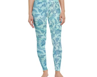 Turquoise and Navy Batik Yoga Leggings