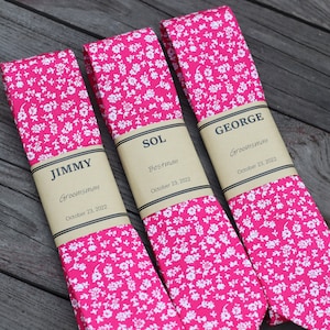 Handgjord Fuchsia Blommig Slips, Fluga & Näsduk Set, Bomull Bröllopsdag