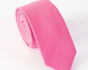 Corbata de algodón rosa caramelo, corbata de boda para hombre, hecha a mano