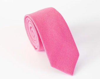 Candy Pink Cotton Necktie For Men, Men’s Wedding Tie, Groomsmen Necktie, Gifts For Him