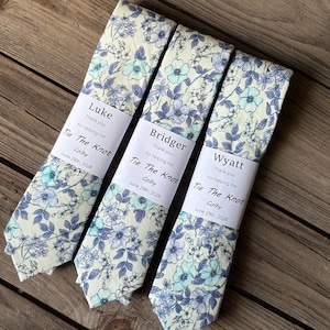 Personalized Dusty Blue Floral Wedding Ties - Customizable for Groomsmen