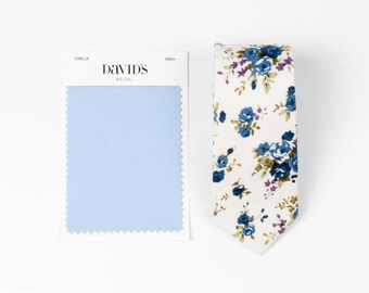 Ice Blue Floral Neck Ties For Men On Wedding, Blue Floral Skinny Ties  For Groomsmen, Mens Ties For Matching Davds Bridal, Ties For Boy