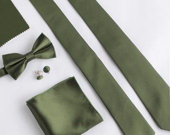 Mrtini Olive Tie, Wedding Dress Tie, Skinny Men's Wedding Tie, Groomsmen Tie, Groom Tie, Wedding Gift, Hand Made, Personalization