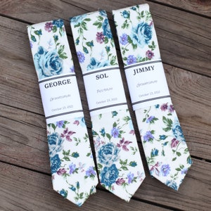 Dusty Blue Skinny Tie, Floral Ties, Dusty Blue Floral Ties, Dusty Blue Bow Tie, Dusty Blue Pocket Square, Groomsmen Tie Dusty Blue