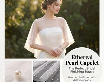 Mantellina da sposa color avorio con perle / Coprispalle da sposa con perle sparse / Sciarpa in tulle trasparente per la sposa / Accessorio per abito senza schienale