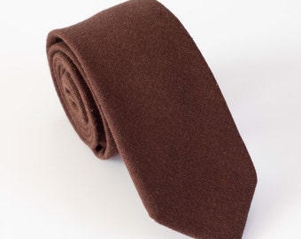 Coffee Brown Cotton Necktie, Handmade Men's Wedding Tie