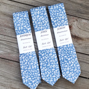 Steel Blue Floral Neck Ties For Men On Wedding, Steel Blue Floral Skinny Ties  For Groomsmen, Mens Ties For Matching Davds Bridal