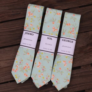 Mint Floral Skinny Ties, David Bridal Mint Floral Tie, Bow Tie Mint Floral, Pocket Square Mint Floral, Wedding Floral Tie, Wedding Gift