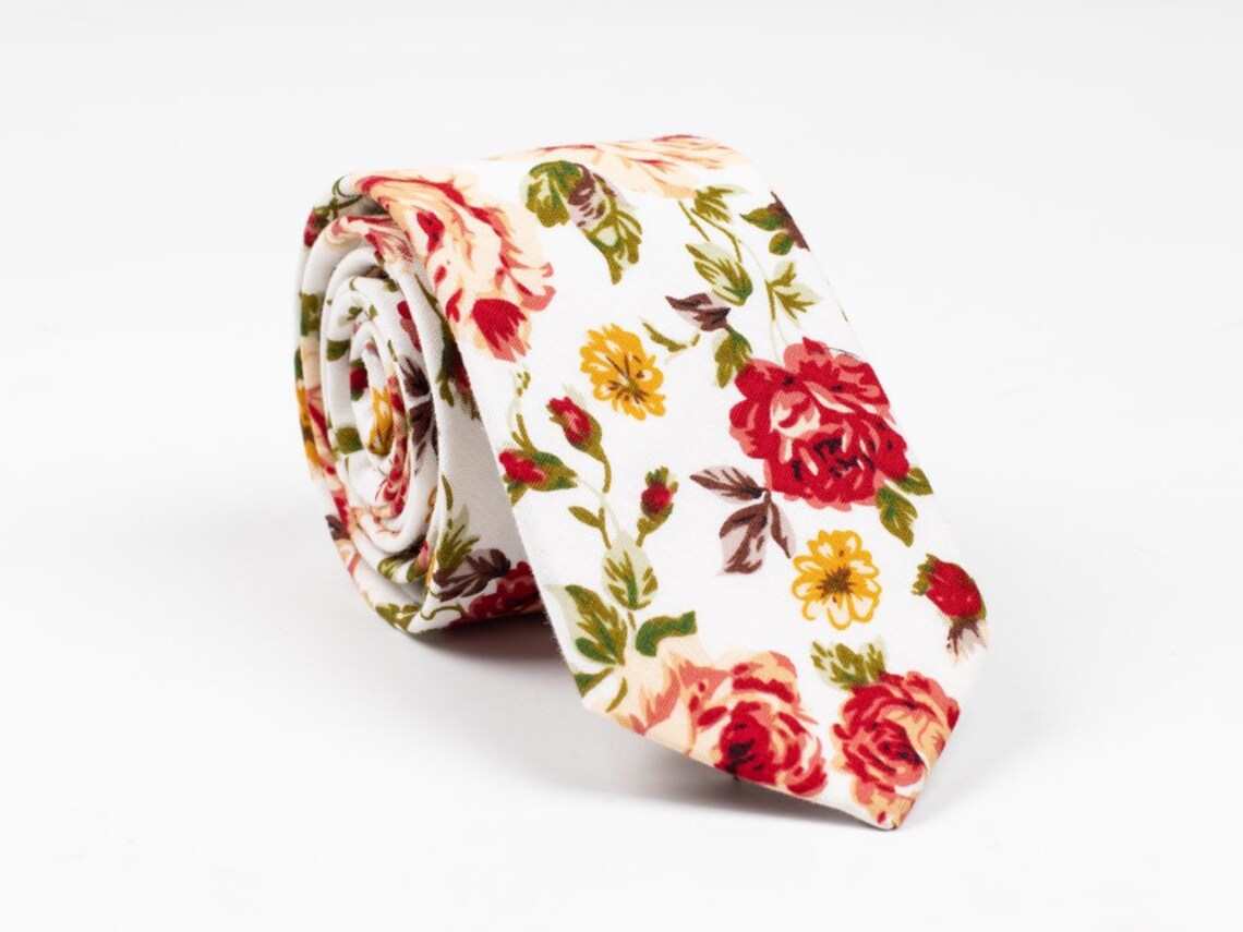 Ivory Floral Neck Ties For Men On Wedding Blue Floral Skinny Etsy