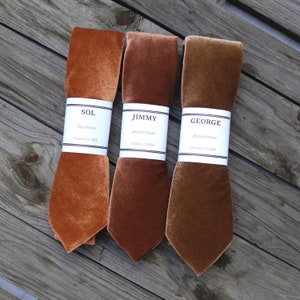 Rust Velvet Tie, Terre cotta Velvet Dress Tie, Burnt Orange Men's Wedding Tie, Groomsmen Tie, Groom Tie, Wedding Gift, On Wedding Day