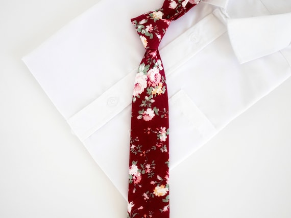 Red Floral Ties Skinny Men's Ties Floral Floral Ties | Etsy