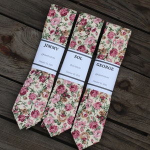 Dusty Rose Skinny Tie, Foral Skinny Tie, Quartz Floral Neck Tie, Wedding Bow Tie Dusty Rose, Wedding Gift, Father&#39;s Day, Tie For Boy