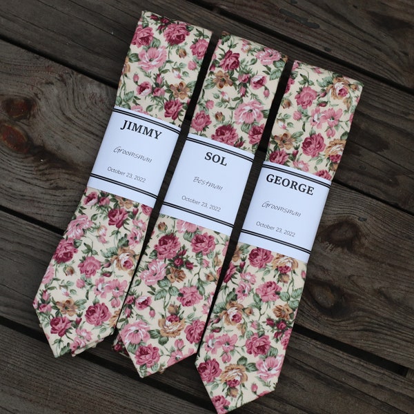 Dusty Rose Skinny Tie, Foral Skinny Tie, Quartz Floral Neck Tie, Wedding Bow Tie Dusty Rose, Wedding Gift, Father's Day, Tie For Boy