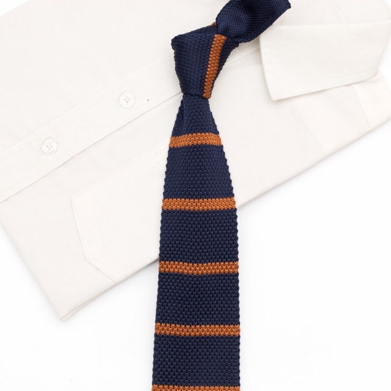 Groomsmen Neck Ties Navy brown Stripe Ties Knitting Necktie On Wedding Day Ties For layer Ties For Teacher Gifts For Him