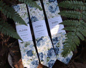 Corbata fina azul polvorienta, corbatas florales, corbatas florales azul polvorientas, pajarita azul polvorienta, pañuelo de bolsillo azul polvoriento, corbata de padrino azul polvoriento