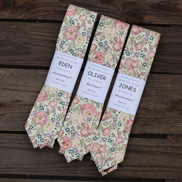 Pink Floral Skinny Ties, Foral Skinny Ties, Ivory Flower Skinny Ties, Wedding Ties Skinny Ivory, Groomsmen Ties, Groomsmen Gift