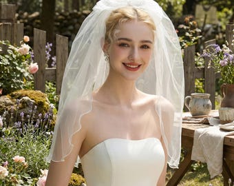 Velo da sposa In Heaven Match con fiocco / Tulle morbido con perle luminose / Velo corto con clip / Disponibile in bianco e nero / Accessorio per capelli da sposa