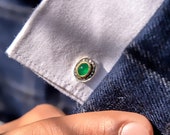 925 Sterling Silver Emerald Diamond Cufflinks for Men Gift for him