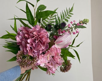 Premium Quality Real Touch Pink Hydrangea and Lily Artificial Flower Arrangement