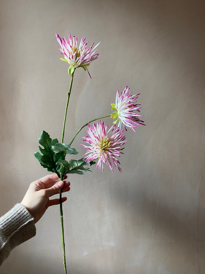 Real touch Latex white and pink variated Artificial Chrysanthemum stem immagine 4
