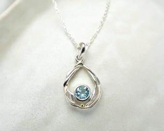 Silver Topaz Necklace, Undulating Blue Topaz Necklace, December Birthstone Gift, Dainty Necklace, Sterling Silver Pendant, Handmade Necklace