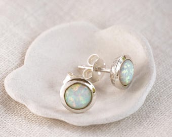 Sterling Silver Opal Stud Earrings: Handmade Dainty Jewelry
