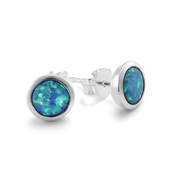 Blue opal stud earrings sterling best sale silver